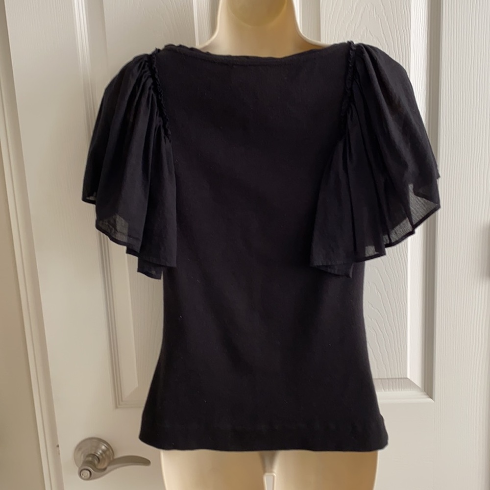 ANTHROPOLOGIE MAEVE FLUTTER SLEEVE TOP BLACK MEXIUM - Picture 2 of 12